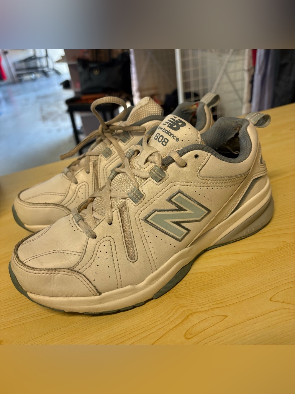 New Balance White and Light Gray 608 Lace-Up Sneakers THRASHED